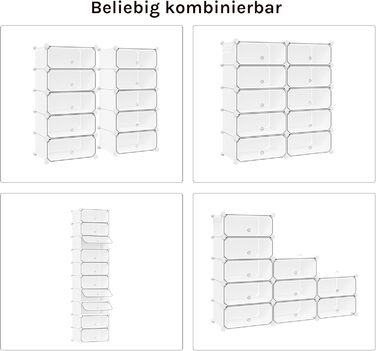 WOLTU Shoe Box, Shoe Storage, Set of 10, Stackable Design, for 20 Pairs, with Door, Hooks, 40x30x170 cm, White