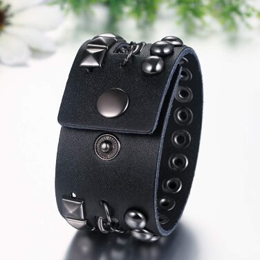 Чоловічий шкіряний браслет JewelryWe Punk Rock з заклепками, регульований, чорний/коричневий