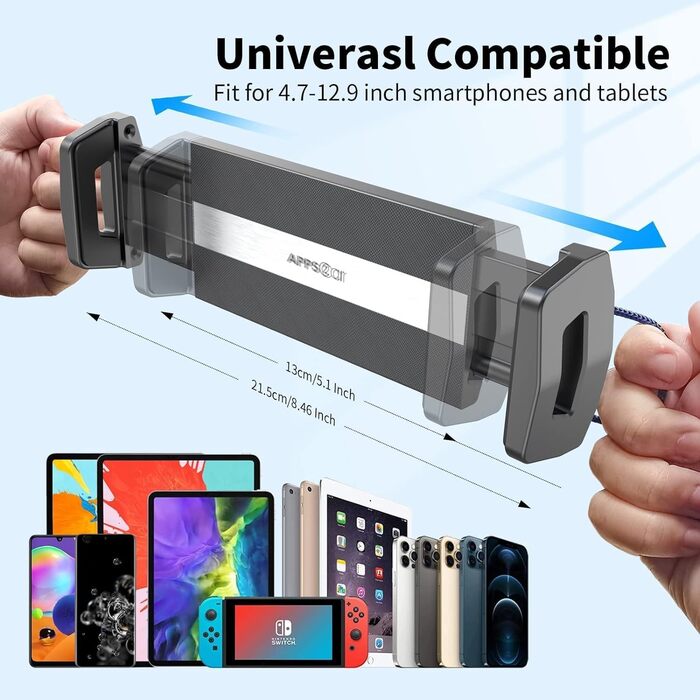 Утримувач для планшета в автомобіль APPS2Car, 360° обертання, сумісний з iPad Pro/Air/Mini та іншими планшетами 7.9-11 дюймів