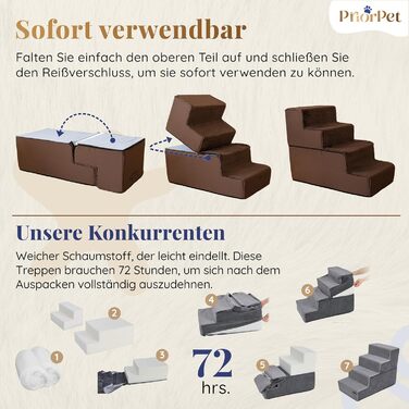 Сходинки для собак на ліжко та диван - 4 сходинки, 58 см - з піносподуху, для маленьких собак, безпечні та стабільні, знімний та пральний чохол, світло-сірий (4-Brown)