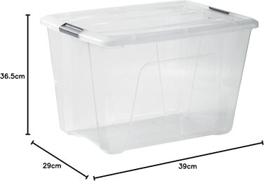 Iris Ohyama Storage Boxes with Lids, 60L, Set of 4, Silver, Secure Closure, Stackable, Handles, for Bedroom, Closet, Office, Organization, BPA-Free Plastic, Storage Boxes, NTB-60