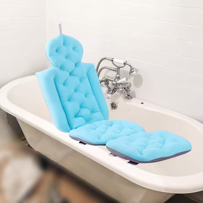 Fenteer Bath Mat Comfortable Bathtub Pillow Full Body Mat for SPA Bathroom, Blue