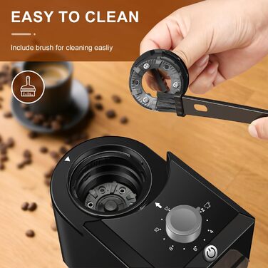 Електрична кавомолка з регулюванням помелу, 28 ступенів для френч-пресу, фільтр-кави та еспресо, 12 чашок (Світло-сіра)