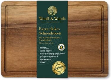 Дерев'яний обробний дошка Woolf & Woods з акціїї, великий, 35x25x3 см | Обробна дошка та сервірувальна таця | Екологічний, не оброблений