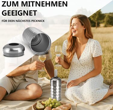 Охолоджувач вина Arktis з нержавіючої сталі – стильне наливання безпосередньо з охолоджувача | Вакуумно-ізольований охолоджувач напоїв та охолоджувач пляшок для вина, шампанського, ігристого вина | Охолоджувач шампанського з подвійними стінками (нержавіюч