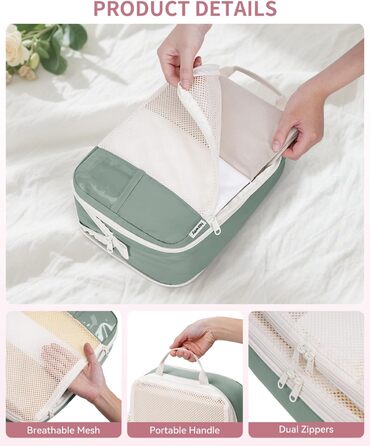 Набір органайзерів для валізи Narwey (6 шт.) - кубики для пакування з компресією, бежевий. Організація подорожей та зручне пакування речей.