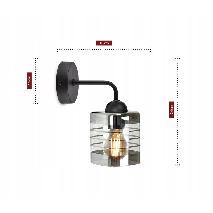 Настінний світильник-бра чорний матовий зі скляним плафоном