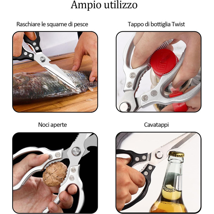 Ніж-ножиці кухонні з нержавіючої сталі, універсальні, з відкривачем для пляшок, для птиці, риби, м'яса, зелені, горіхів, миється в посудомийній машині (чорний)