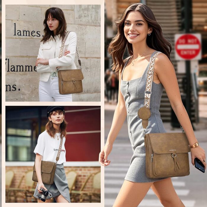 Сумка жіноча RAINSMORE середнього розміру через плече, крос-боді, екошкіра, з широким ременем (Кава)