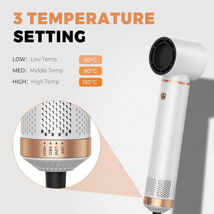 OKWRAP Hairstyler 5 в 1: Набір для укладки волосся, фен з іонами, автоматична плойка, термощітка, випрямляч. Ідеально для випрямлення, сушіння, створення об'єму та локонів. Білий, золотий.