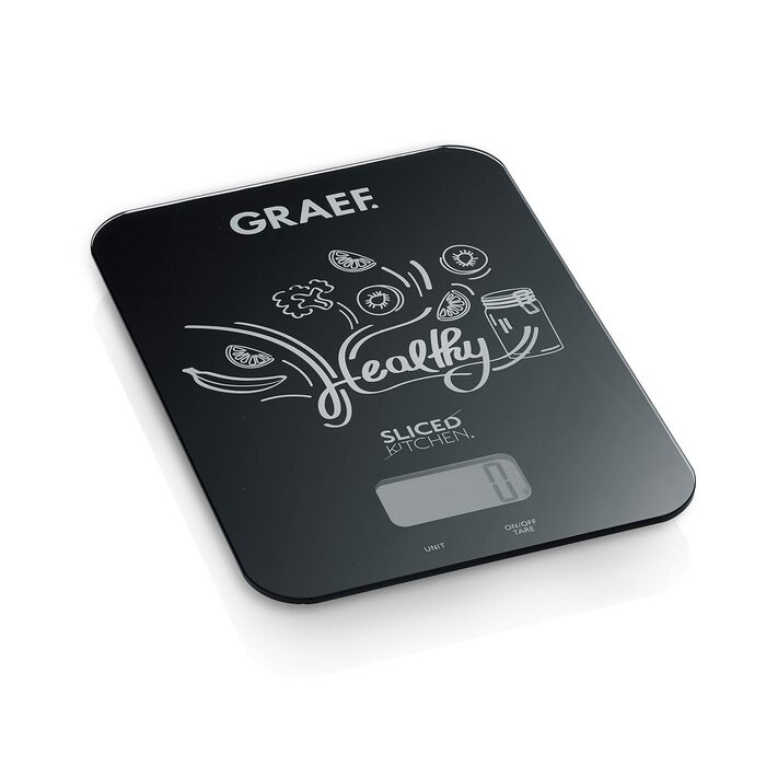 Кухонні ваги GRAEF KS202 чорного кольору з цифровим дисплеєм, скло, до 5 кг, функція тарування