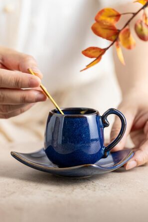 Набір кавових чашок з блюдцями LYEOBOH (6 шт.), 85 мл, кераміка, білий колір, з металевим підставкою та ложками. Підходять для еспресо, капучино, лате, мокко та чаю.