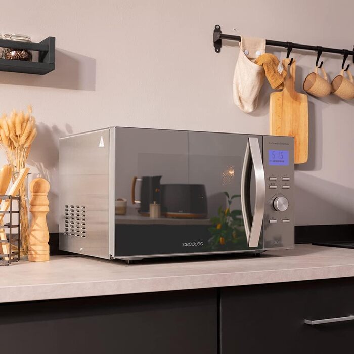 Мікрохвильова піч Cecotec Pro Clean 6110: 23 л, 800 Вт, гриль 1000 Вт, покриття Ready 2 Clean, LED, нержавіюча сталь, чорно-сріблястий колір
