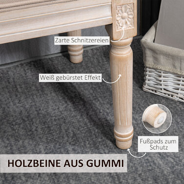 HOMCOM Upholstered Bench Vintage 117x40x48cm Ottoman Bench Bed Bench Bedroom Bench with Buttons Linen Look up to 120kg Beige