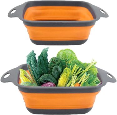 Ситечко для кухні складне, сито для зливання з нержавіючої сталі та силікону, 2 розміри (24.5+29.2 см), помаранчеве