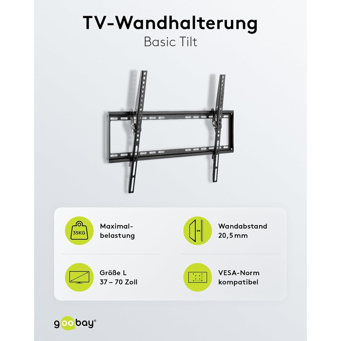 Настінний кронштейн для телевізора goobay Basic TILT XL (43–100 дюймів), нахил 10°, ультратонкий 45 мм, VESA 800x400, до 75 кг, 49743