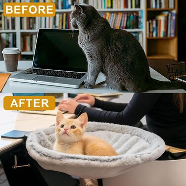 Крісло-гамак для кота на стіл - обертається на 360° та регулюється по висоті, зручний котячий кошик, знімний стійкий підставник, м'яка котяча гамачок для дому та офісу (Білий) (Сірий)