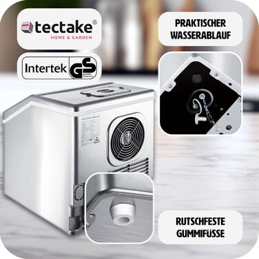 TecTake Professional Ice Cube Machine, Ice Cube Maker for Clear Ice Cubes, Ice Cube Maker, 13 Kg 24 h, 2.2 Liter Water Tank, 24 Ice Cubes per Cycle, incl. Ice Bucket and Ice Scoop - Silver