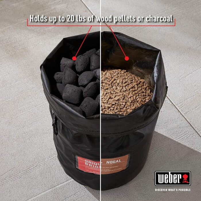 Сумка Weber для зберігання палива, преміум, чорна, 9 кг, для дров, пелет та вугільних брикетів, водостійка, з ручкою, BBQ (7007)