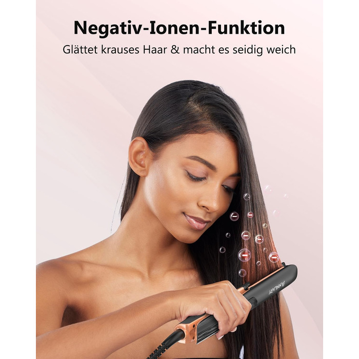 ANNLARY 1 Inch Hair Straightener & Curling Wand 2-in-1 - Titanium Ceramic Ion Technology - Heat Protection, Anti-Frizz, Shiny Hair - Dual Voltage (110-240V)