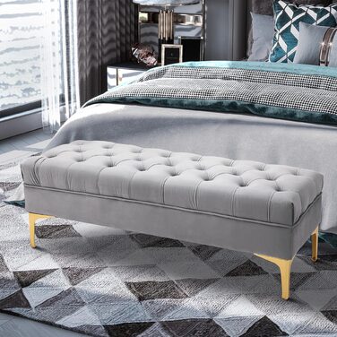 HOMCOM Bench Bed Bench Shoe Bench with Raised Legs in Light Grey 118x45x42cm for Bedroom and Hallway