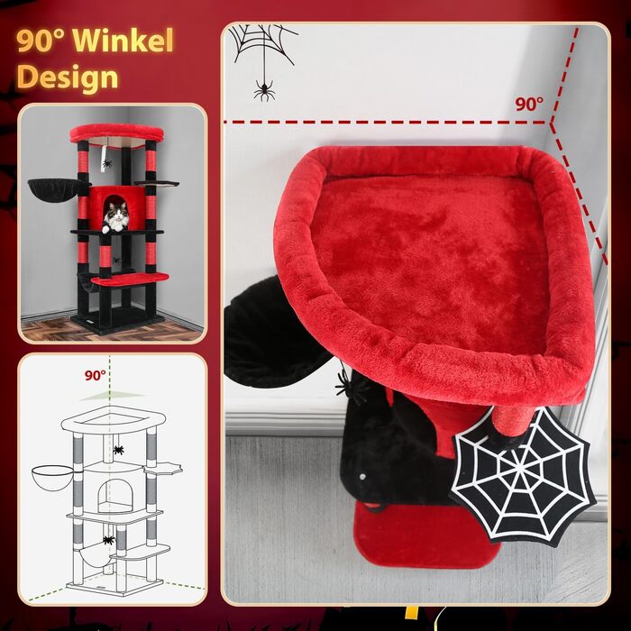 Кігтеточка Globlazer велика кутова, 167 см з будиночком для котів, платформою, гамаком, кошиком. Підходить для 3-4 котів.