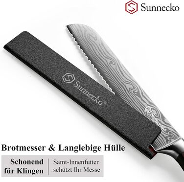 Набір кухонних ножів Sunnecko: ніж для риби, ніж для м'яса, ніж для хліба (20 см), з нержавіючої сталі, з ручкою Pakkaholz, у подарунковій коробці