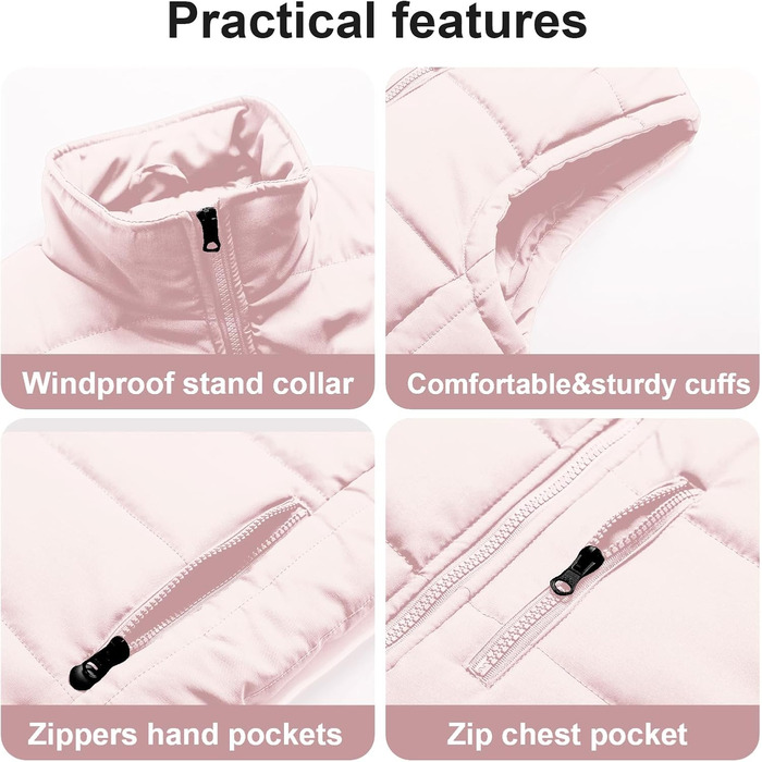 Жіноча пухова жилетка Chrisuno Casual з коміром-стійкою, стеганий верх, для активного відпочинку та катання на лижах (XXL, світло-рожевий)