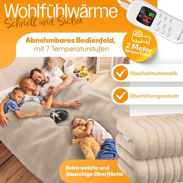 Електрична грілка KESSER® з плюшу 180x130 см сірого кольору | з таймером, автоматичним вимкненням, 9 температурних режимів, цифровим дисплеєм, прання до 40°C, сертифікат TÜV SÜD GS