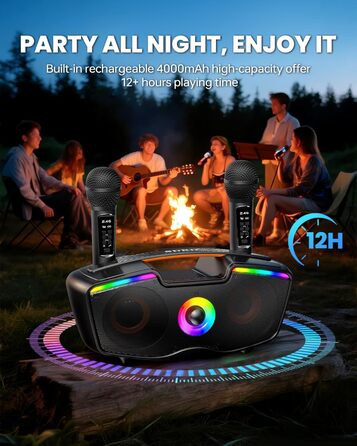 Bluetooth-караоке машина для дорослих та дітей, портативна 80W акустика з 2 бездротовими мікрофонами, регулятором ехо, підтримка USB/AUX/TF-картки, ідеальний подарунок для дому та вулиці