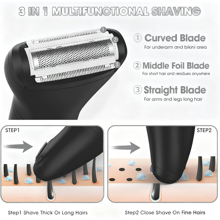 Електричний жіночий тример 3-в-1: для тіла, бікіні, обличчя. Вологостійкий IPX7, чорний