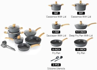 Набір кухонного посуду Kitchen Academy 12 предметів з антипригарним покриттям. Тöpfe та Pfannen для Induktion, Gasherde та Mikrowelle, сірий колір