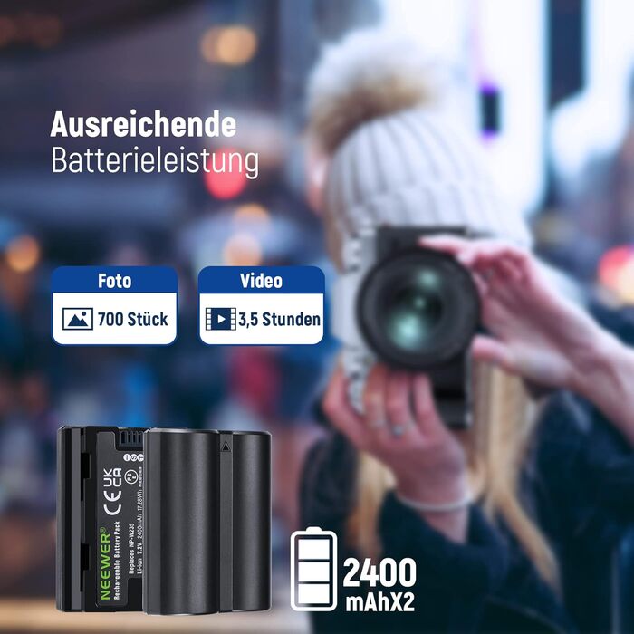Запасний акумулятор та зарядний пристрій NEEWER для Canon EOS R7, R5, R6, 5D III, IV, 6D II, 7D II, 70D, 80D, 90D (2250mAh, 2 шт., LCD, USB-C)