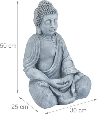 Relaxdays XL Buddha Figure Sitting, 50 cm tall, Feng Shui, Outdoor, Garden Decoration Figure, large Zen Buddha Statue, light grey
