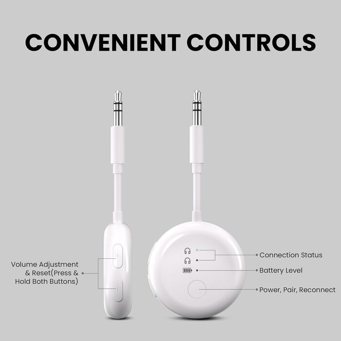 Bluetooth-адаптер для літака Avantree SoundJet R1 для AirPods та бездротових навушників, білий, 25 годин роботи