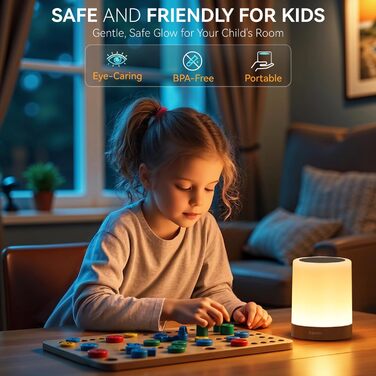Нічник Auxmir для дітей з акумулятором 3000mAh, LED-лампа настільна сенсорна з регулюванням яскравості, 5 режимів, 13 кольорів, 5 рівнів яскравості, бездротова лампа з таймером та пультом дистанційного керування, нічник для декору спальні, тераси