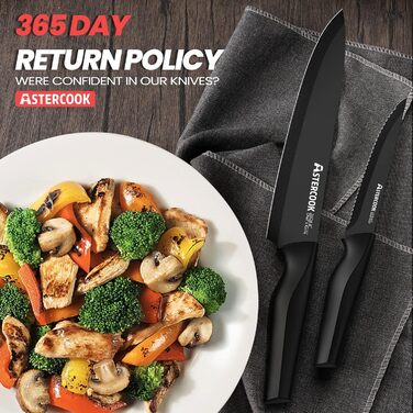 Astercook 21-Piece Kitchen Knife Set with Block - German Stainless Steel, Built-in Sharpener, Dishwasher Safe