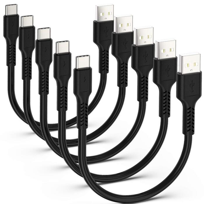 USB-C кабель короткий 20 см (5 шт) Type-C 3A для Samsung Galaxy, Huawei, OnePlus - Чорний