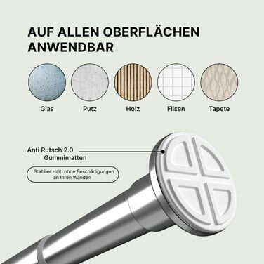 Штанга для карнизів без свердління, діаметр 25 мм, телескопічна - для душу, вікон, кімнат, кухні (70-120 см, 90-160 см), нержавіюча сталь срібна