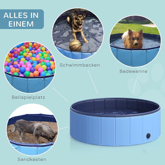 PawHut Dog Bathtub Dog Pool Bathtub Swimming Pool Water Pool for Dogs 120 x 30 cm (Sky Blue + Dark Blue, 100L x 100W x 30H cm)