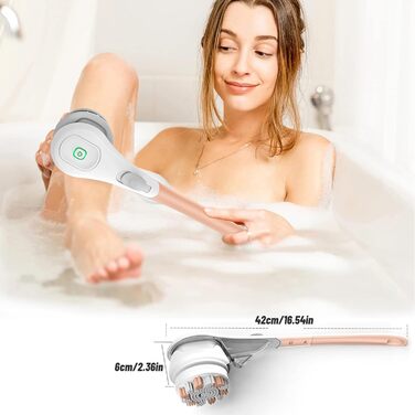 6-in-1 Electric Back Brush, Shower Brush with 6 Multifunctional Cleaning Heads, Body Brush 360° Rotation, IPX7 Waterproof 3 Speed Spin Cleaning Brush for Men Women (Pink)