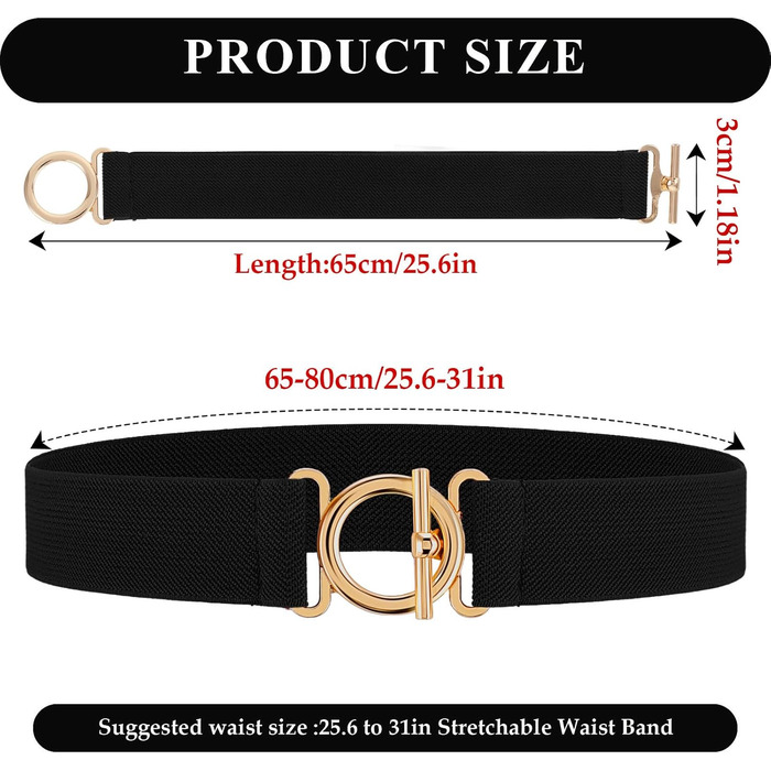 Жіночий еластичний ремінь Amaxiu з золотистою пряжкою, вузький ремінь для талії, чорний
