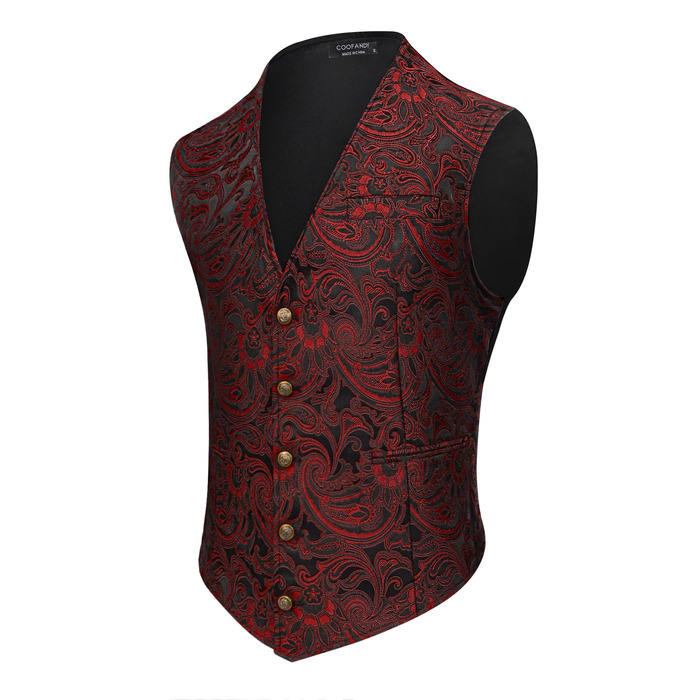 Жилет чоловічий COOFANDY Paisley вікторіанський стімпанк готичний, бордовий, 3XL