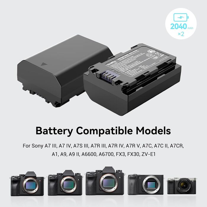 Запасні акумулятори SMALLRIG NP-FZ100 для камер Sony (2 шт.) 2040mAh з LCD-дисплеєм та зарядним пристроєм