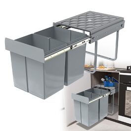 Вбудований контейнер для сміття HENGMEI з висувною системою, сірий (2x15L)