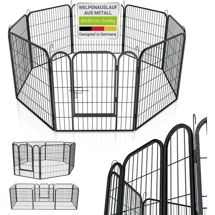 Клітка-вольєр для цуценят Juskys Welpenauslauf Plus 160x160x80 см - металевий вольєр для собак, кроликів та дрібних тварин з дверцятами