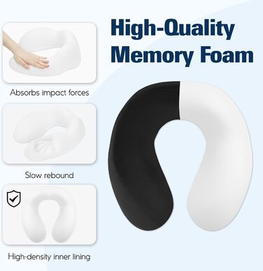 Подушка для шиї у вигляді звірка, Memory Foam, для дорослих, з маскою для сну та берушами, для подорожей, літака, офісу, авто, поїзда (Чорний)