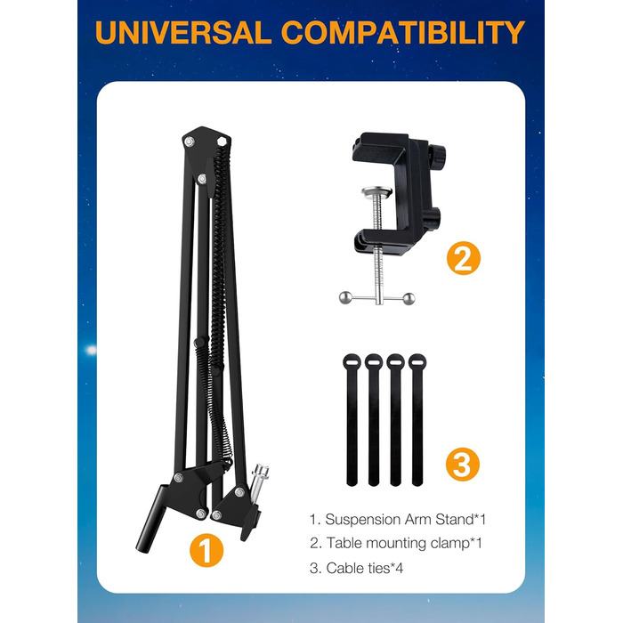 SUNMON Тримач для мікрофону HyperX QuadCast та інші - універсальний кріплення для мікрофону з регулюванням, 3/8' - 5/8' адаптер, чорний