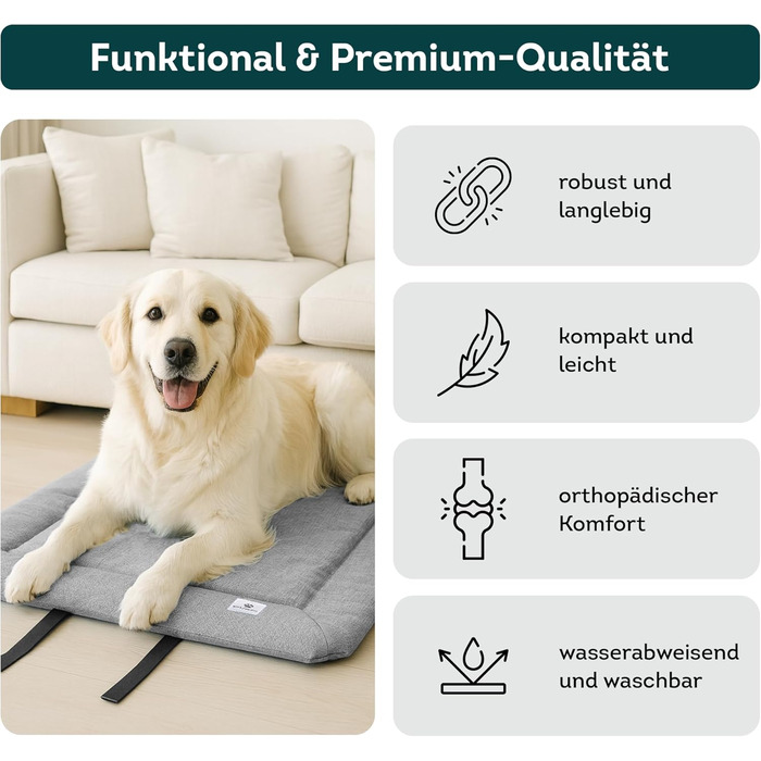Килимок для собак Wanderpfote, 75 x 50 см – ортопедичний, водонепроникний, для подорожей та авто – сірий (розмір M)