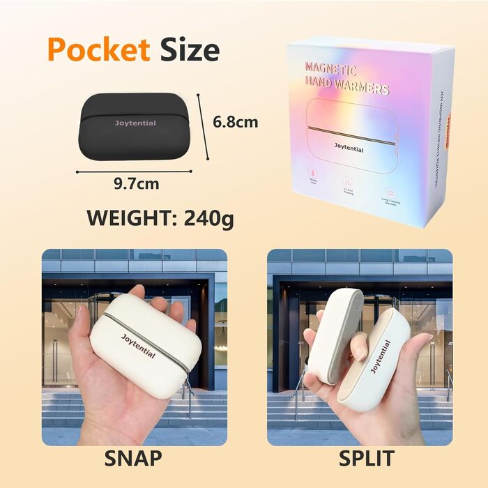 Електричний грілка для рук та кишень, 10000mAh, 2-в-1, портативний, магнітний, 3 режими нагріву, багаторазовий, для активного відпочинку, кемпінгу, подарунок для жінок та чоловіків, чорний